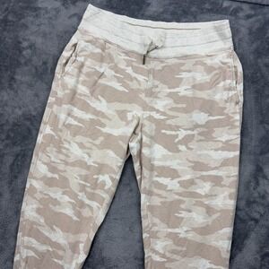Athleta Jogger Pants Womens Large Beige Camo Balance Printed Drawstring Pockets